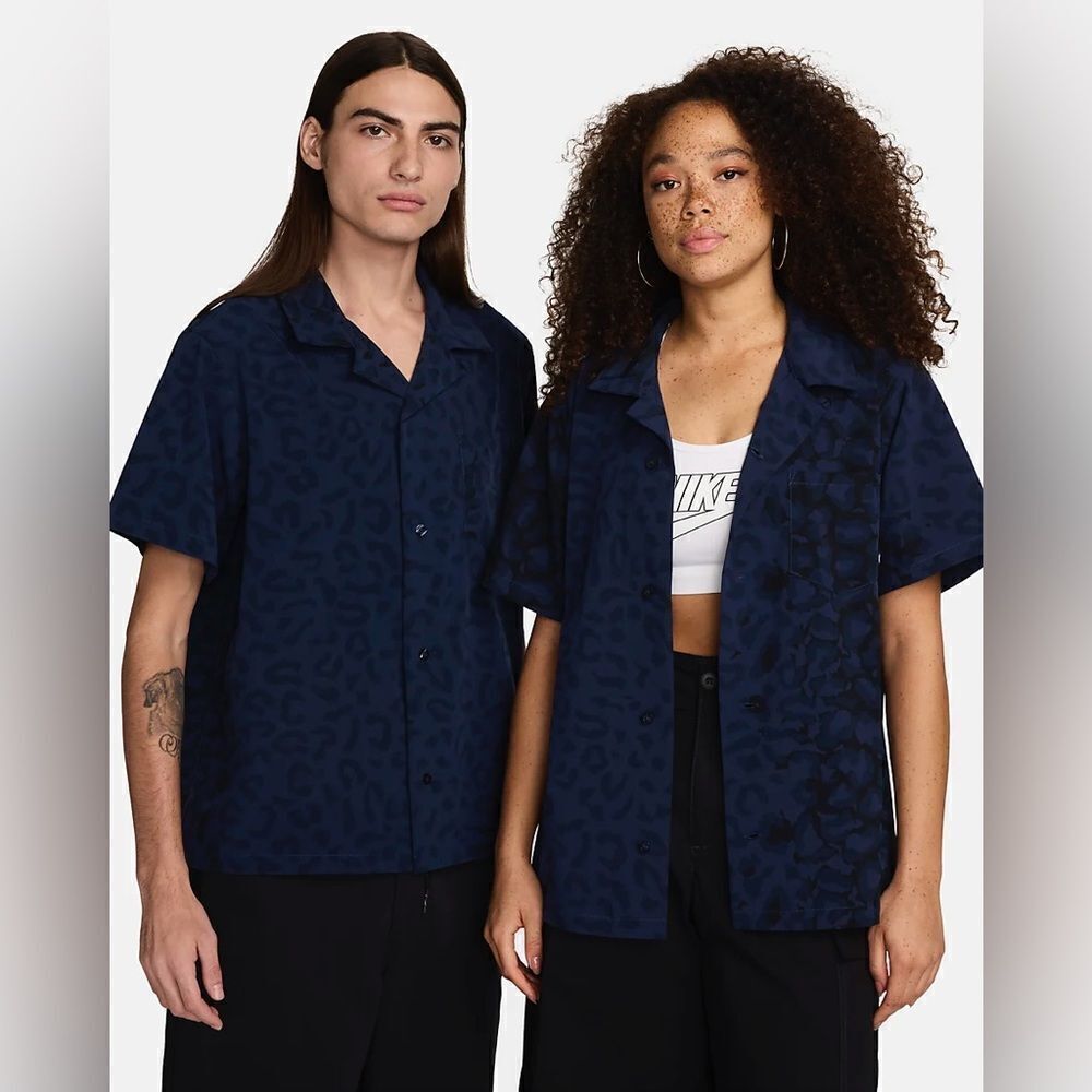Nike SB Print Bowler Short-Sleeve Button-Up Skate Shirt Blue